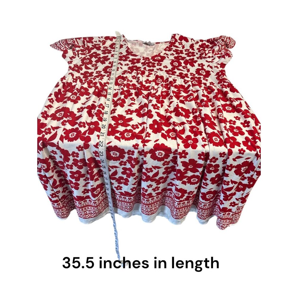 White Birch Red & White Floral Print Short Sleeve V-Neck Tunic Dress - Picture 7 of 7